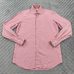 Gerlin Dress Shirt Mens Medium Pink Striped Cutaway Long Sleeve Made In Italy